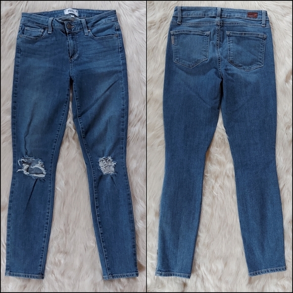 PAIGE Verdugo Abby Destructed Mid Rise Ankle Skinny Jeans Size 27 - Picture 3 of 13